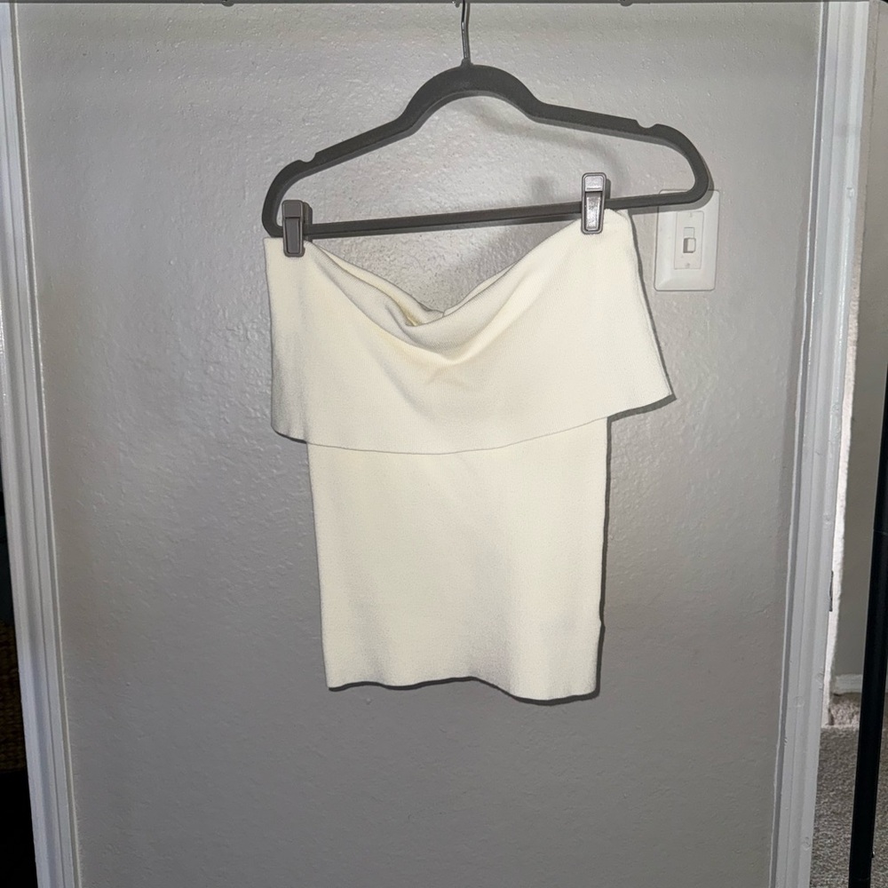 Aritzia Wilfred Cream Off-Shoulder Draped knit top